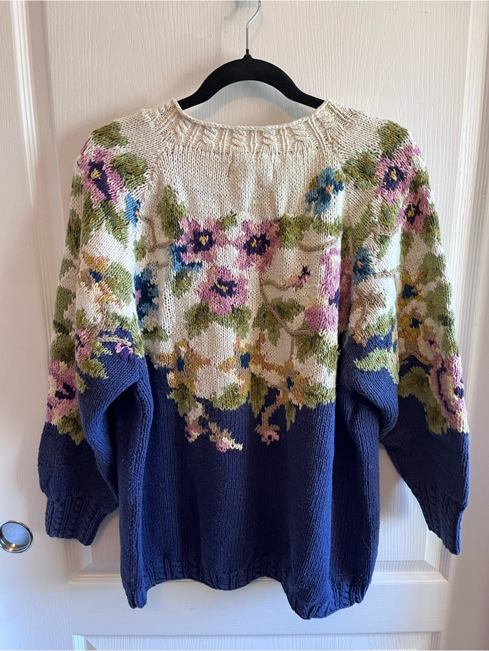 Vintage Hand-Knit Floral 80s Cullinane Sweater Ramie Cotton Cottagecore • L - Picture 5 of 9